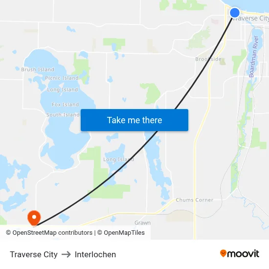 Traverse City to Interlochen map