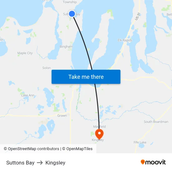 Suttons Bay to Kingsley map