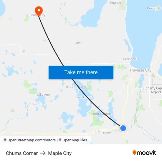 Chums Corner to Maple City map