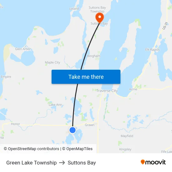 Green Lake Township to Suttons Bay map