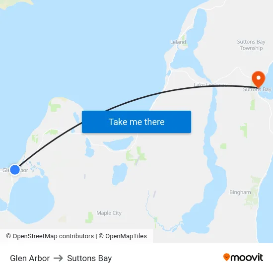 Glen Arbor to Suttons Bay map