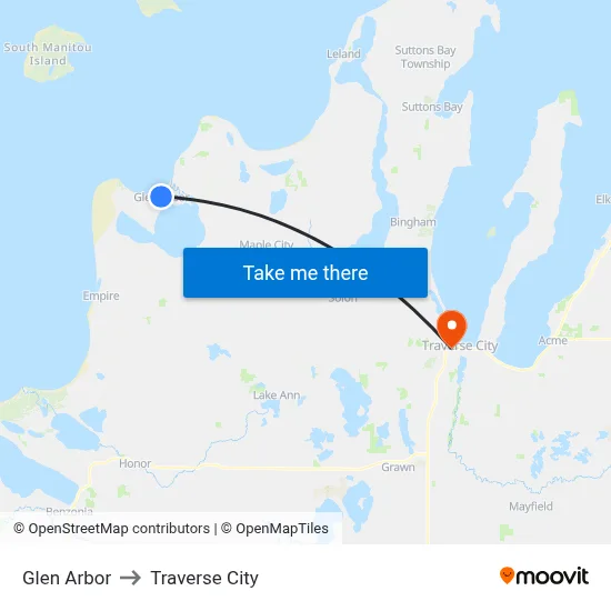 Glen Arbor to Traverse City map