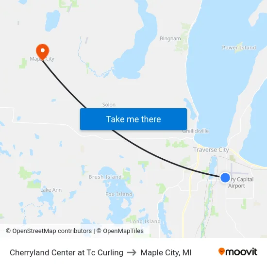 Cherryland Center at Tc Curling to Maple City, MI map