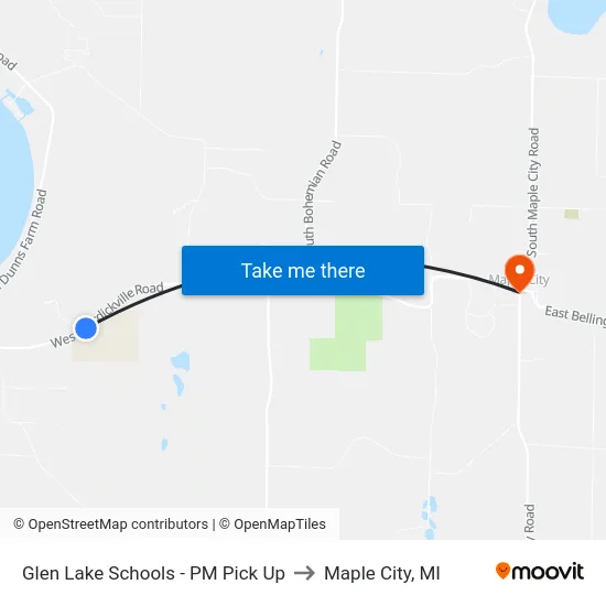 Glen Lake Schools - PM Pick Up to Maple City, MI map