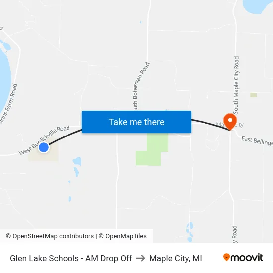 Glen Lake Schools - AM Drop Off to Maple City, MI map