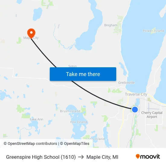 Greenspire High School (1610) to Maple City, MI map