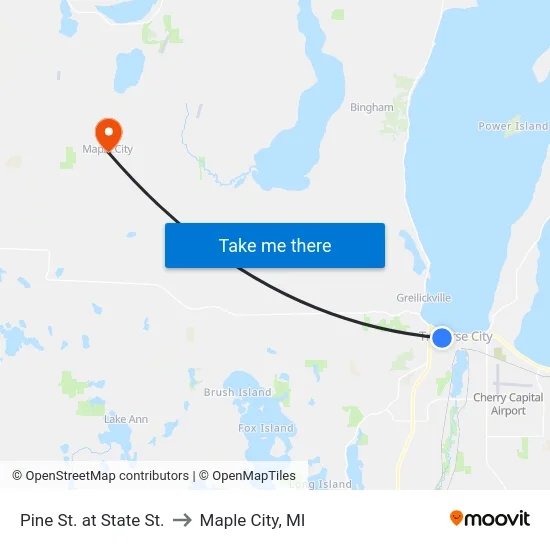 Pine St. at State St. to Maple City, MI map