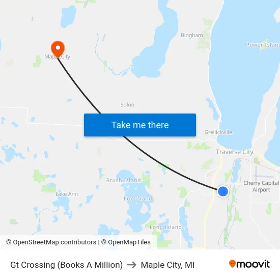 Gt Crossing (Books A Million) to Maple City, MI map