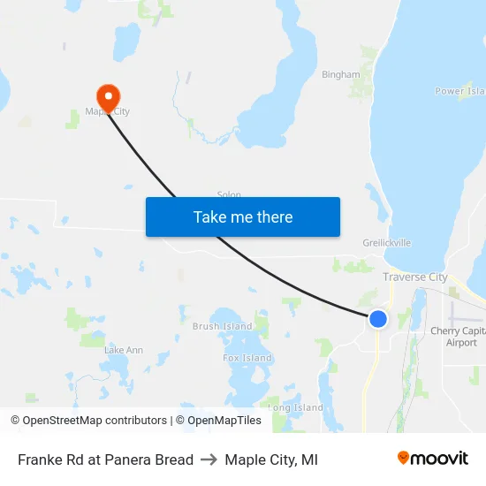 Franke Rd at Panera Bread to Maple City, MI map