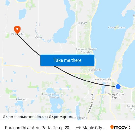 Parsons Rd at Aero Park - Temp 2026 to Maple City, MI map