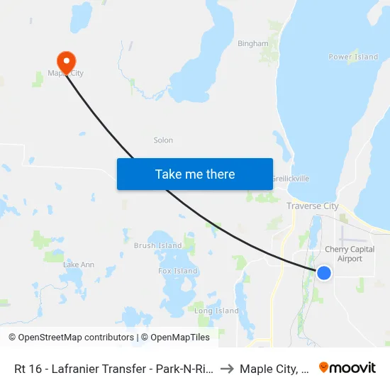 Rt 16 - Lafranier Transfer - Park-N-Ride to Maple City, MI map