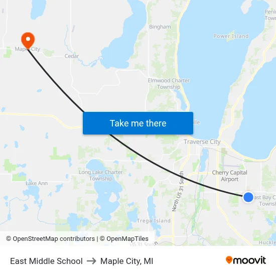 East Middle School to Maple City, MI map