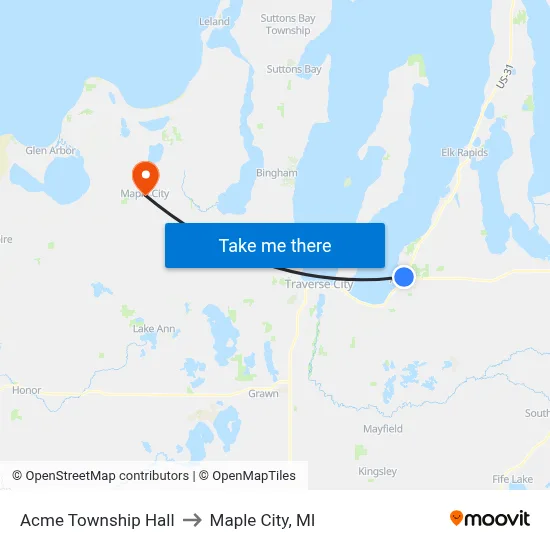Acme Township Hall to Maple City, MI map