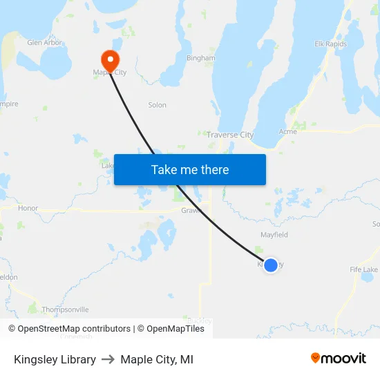Kingsley Library to Maple City, MI map