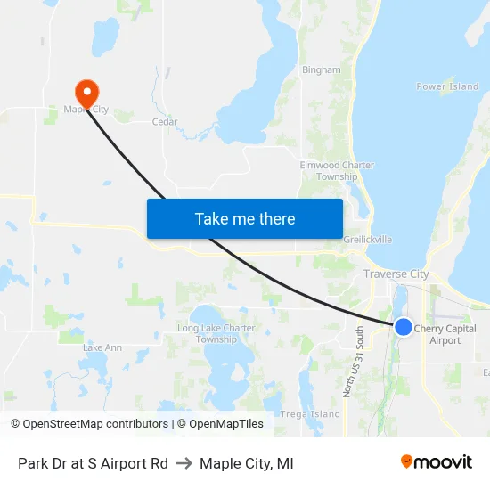 Park Dr at S Airport Rd to Maple City, MI map