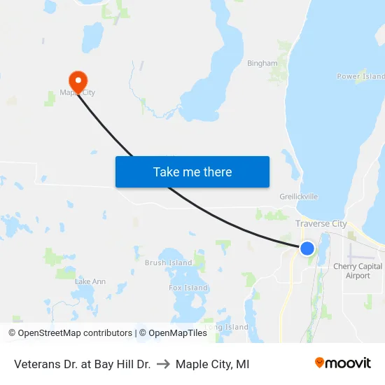 Veterans Dr. at Bay Hill Dr. to Maple City, MI map