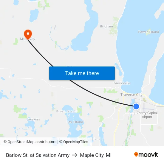Barlow St. at Salvation Army to Maple City, MI map
