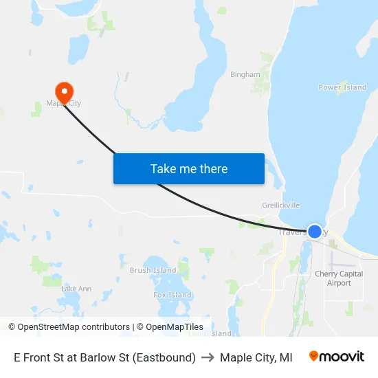 E Front St at Barlow St (Eastbound) to Maple City, MI map