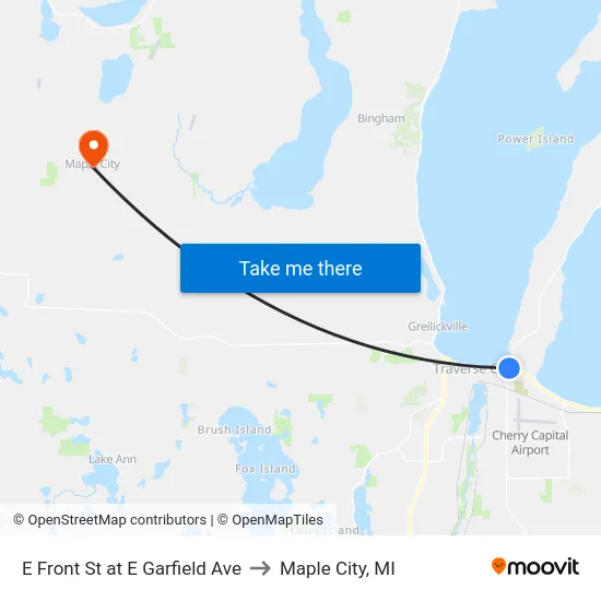 E Front St at E Garfield Ave to Maple City, MI map