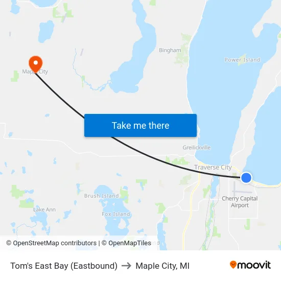 Tom's East Bay (Eastbound) to Maple City, MI map