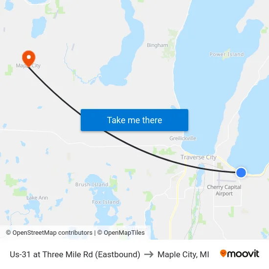 Us-31 at Three Mile Rd (Eastbound) to Maple City, MI map