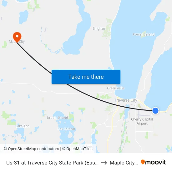 Us-31 at Traverse City State Park (Eastbound) to Maple City, MI map