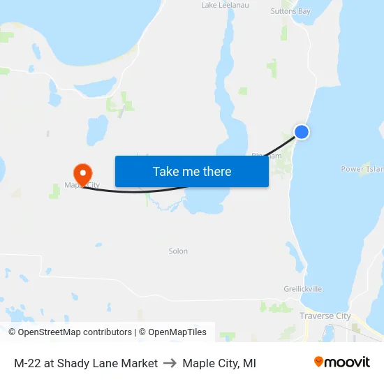 M-22 at Shady Lane Market to Maple City, MI map