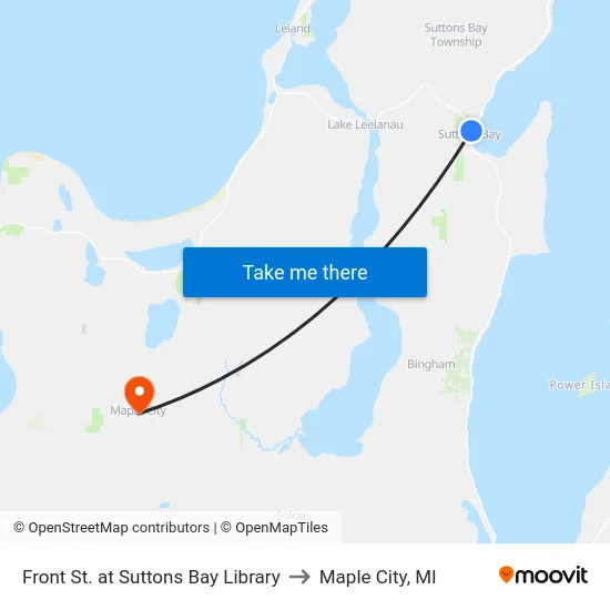 Front St. at Suttons Bay Library to Maple City, MI map