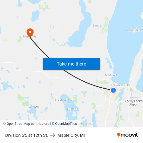 Division St. at 12th St. to Maple City, MI map