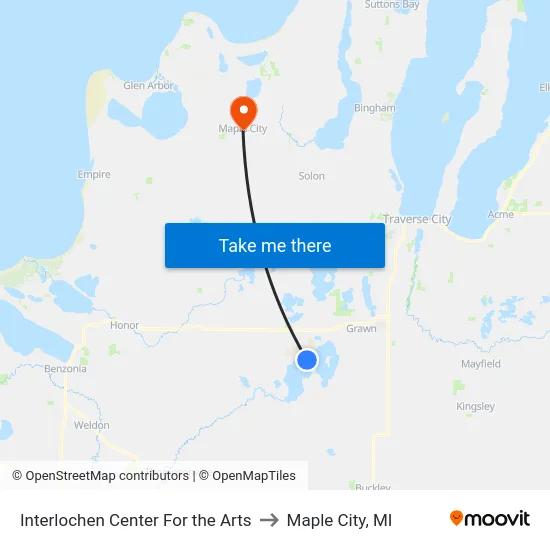 Interlochen Center For the Arts to Maple City, MI map