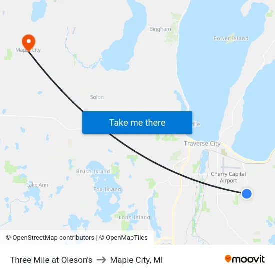 Three Mile at Oleson's to Maple City, MI map