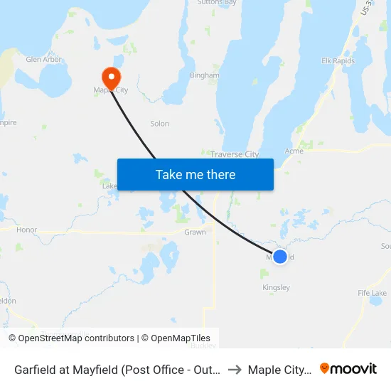 Garfield at Mayfield (Post Office - Outbound) to Maple City, MI map