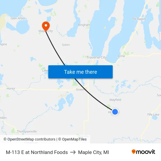 M-113 E at Northland Foods to Maple City, MI map