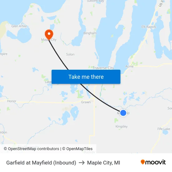 Garfield at Mayfield (Inbound) to Maple City, MI map