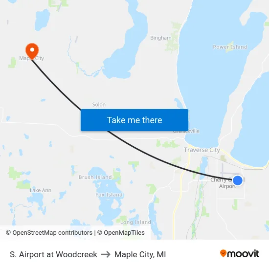 S. Airport at Woodcreek to Maple City, MI map