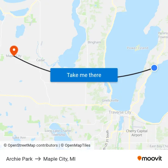 Archie Park to Maple City, MI map