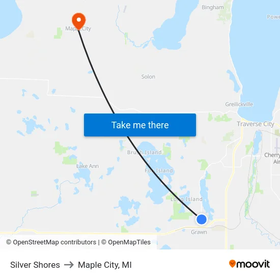 Silver Shores to Maple City, MI map