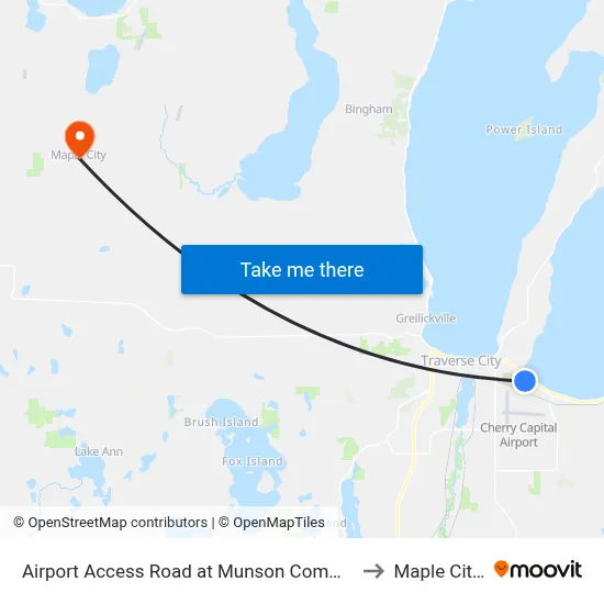 Airport Access Road at Munson Community Health to Maple City, MI map