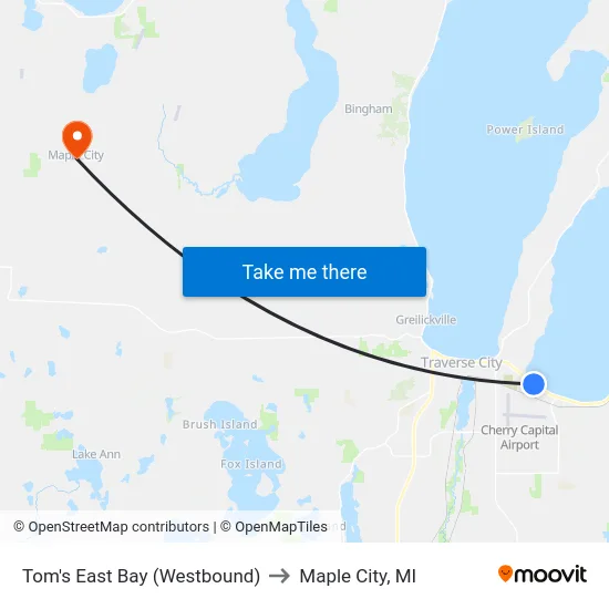 Tom's East Bay (Westbound) to Maple City, MI map