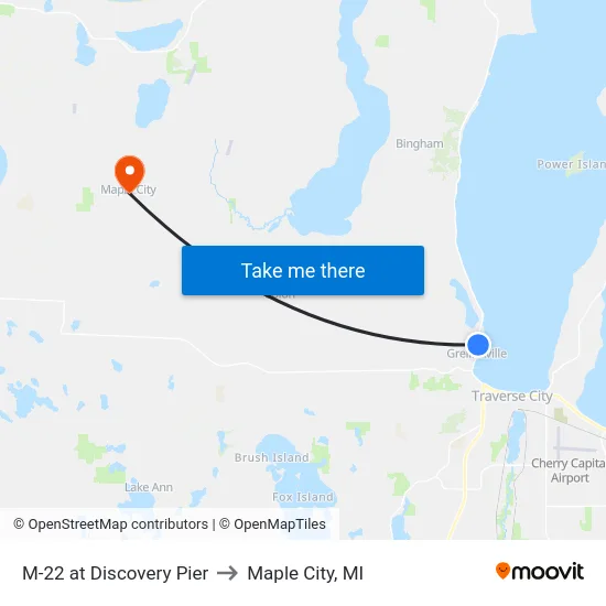 M-22 at Discovery Pier to Maple City, MI map