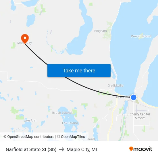 Garfield at State St (Sb) to Maple City, MI map