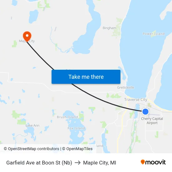 Garfield Ave at Boon St (Nb) to Maple City, MI map