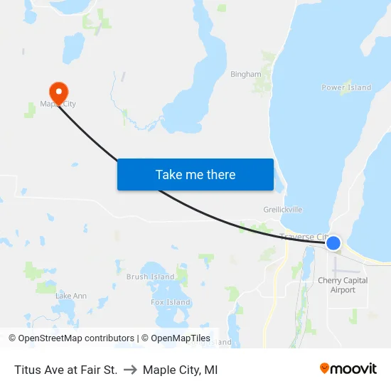 Titus Ave at Fair St. to Maple City, MI map