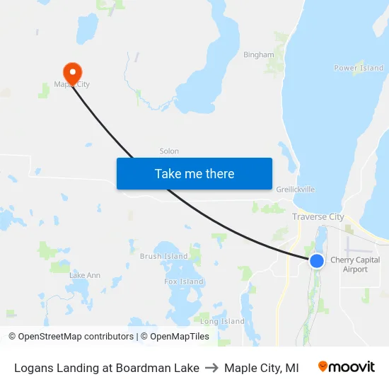 Logans Landing at Boardman Lake to Maple City, MI map
