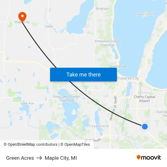 Green Acres to Maple City, MI map