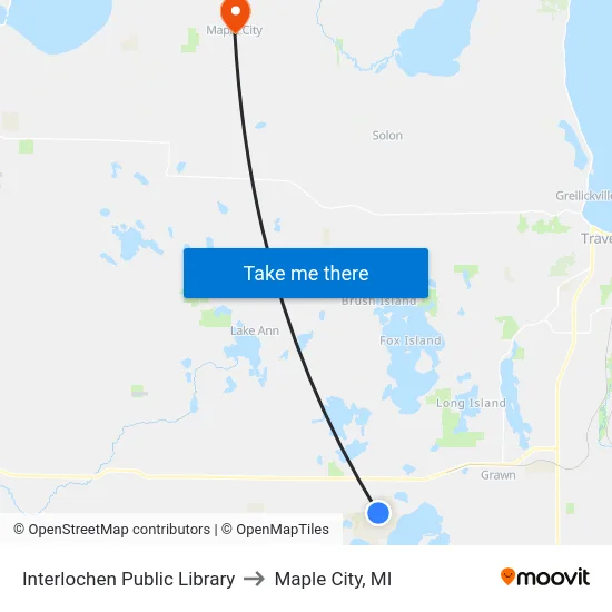 Interlochen Public Library to Maple City, MI map
