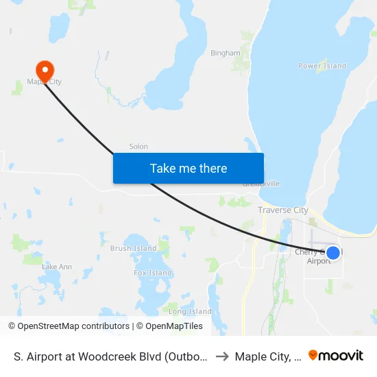 S. Airport at Woodcreek Blvd (Outbound) to Maple City, MI map