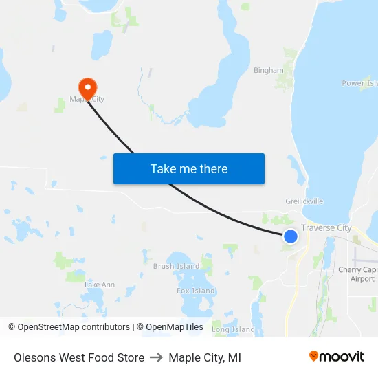 Olesons West Food Store to Maple City, MI map