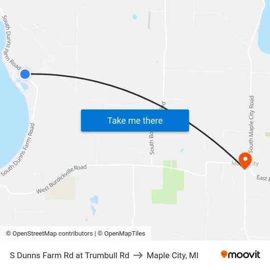 S Dunns Farm Rd at Trumbull Rd to Maple City, MI map