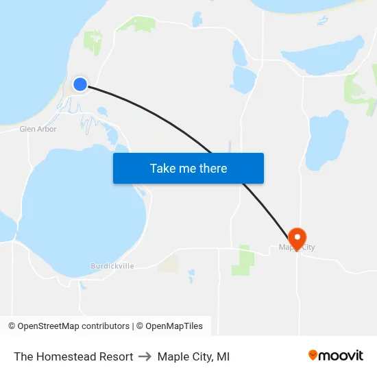 The Homestead Resort to Maple City, MI map